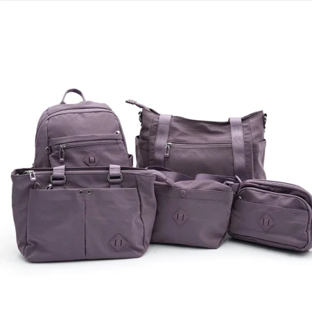 Taro Purple Nylon Bag Set 5 Piece Backpack Tote Crossbody for Women